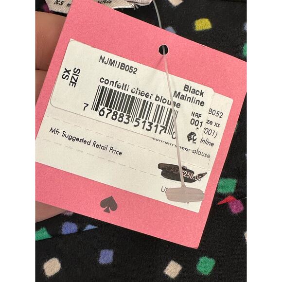 Kate Spade Black  Confetti Cheer Short Sleeves Blouse size XS - Picture 6 of 12